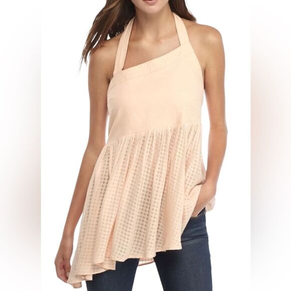 NWT FREE PEOPLE Just Can't Get Enough Halter Top Asymmetrical Hem  Pink Size L - Picture 1 of 12